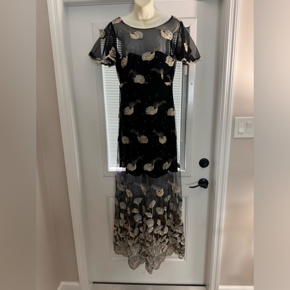 NWT SOLOVEDRESS Women's Printer Prom Dress Short Sleeves Evening Gown Women sz10 - Picture 4 of 11